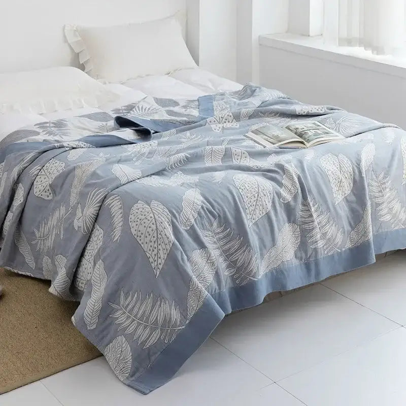 Blue Leaf Cotton Gauze Throw