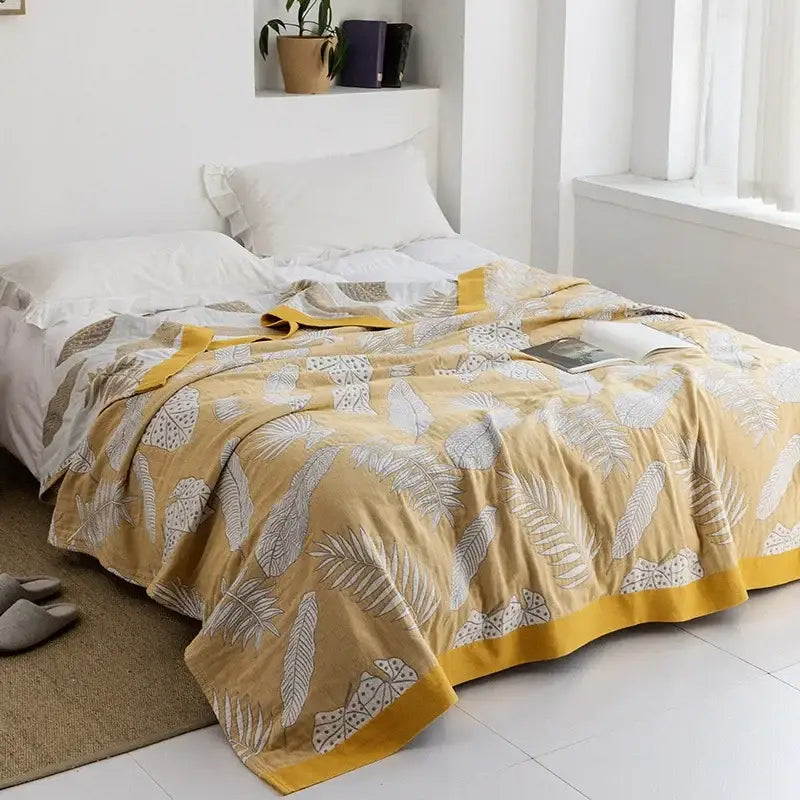 Blue Leaf Cotton Gauze Throw