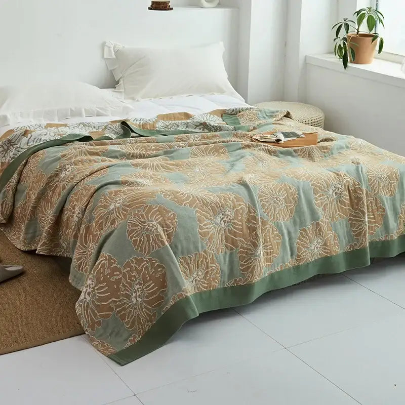 Blue Leaf Cotton Gauze Throw