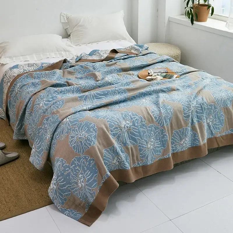 Blue Leaf Cotton Gauze Throw