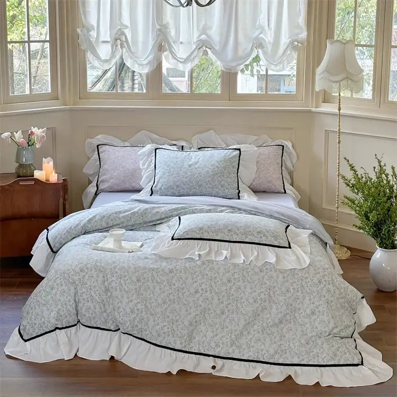 Blue Floral Ruffle Bedding