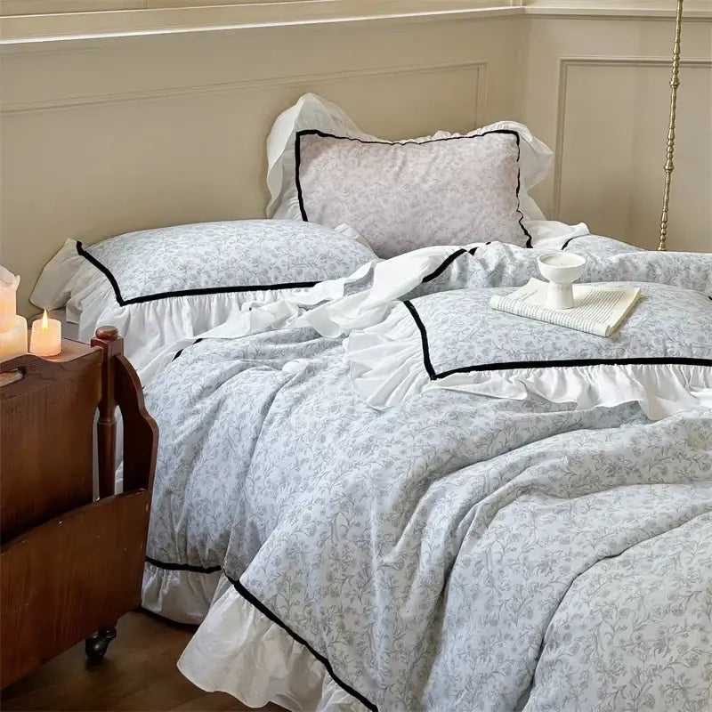 Blue Floral Ruffle Bedding