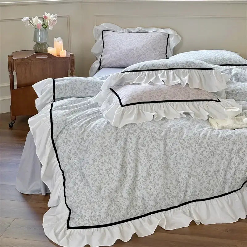 Blue Floral Ruffle Bedding