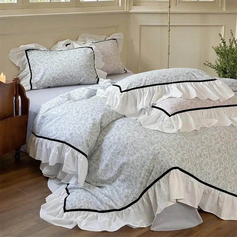 Blue Floral Ruffle Bedding