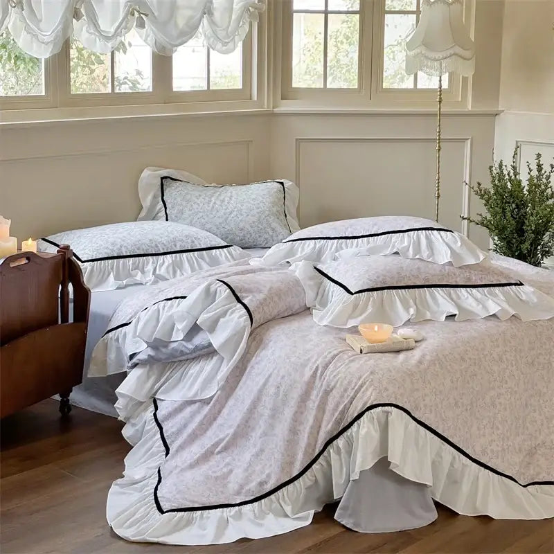 Blue Floral Ruffle Bedding