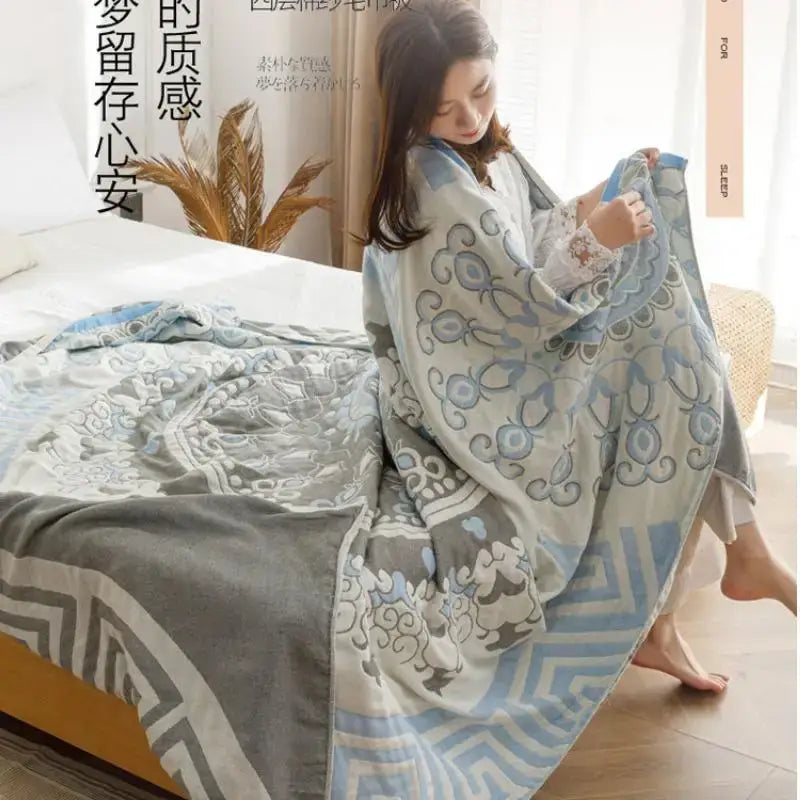 Blue Cotton Gauze Throw