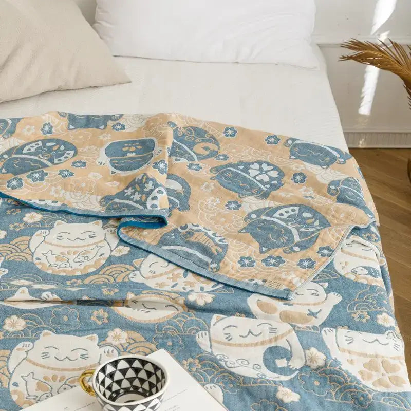 Blue Cotton Gauze Throw