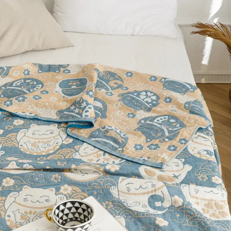 Blue Cotton Gauze Throw