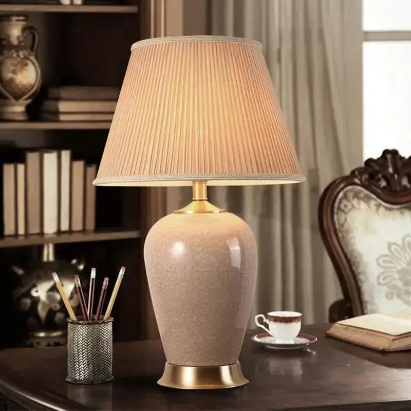 Blue Ceramic Table Lamp with Ice Crack Finish