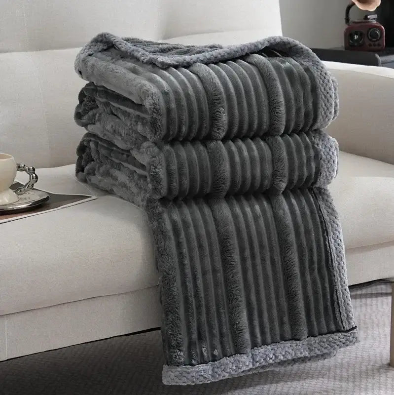 Cream Gray Ribbed Fleece Throw