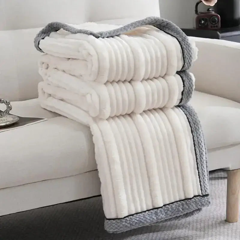Cream Gray Ribbed Fleece Throw