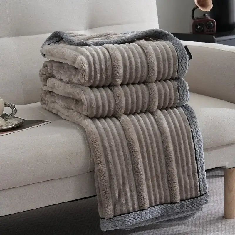 Cream Gray Ribbed Fleece Throw
