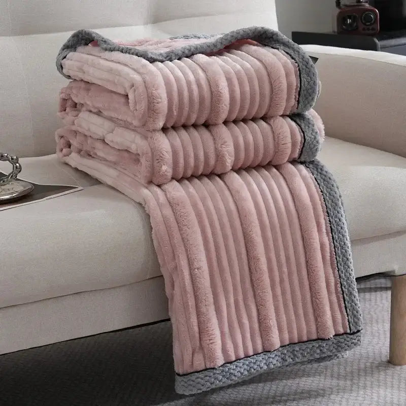 Cream Gray Ribbed Fleece Throw