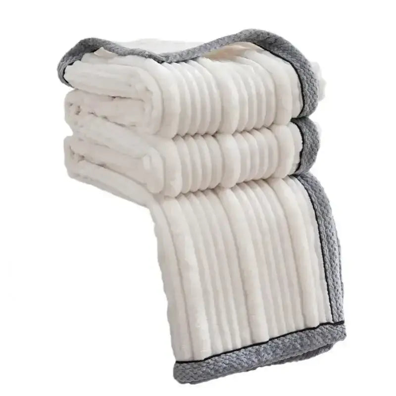 Cream Gray Ribbed Fleece Throw
