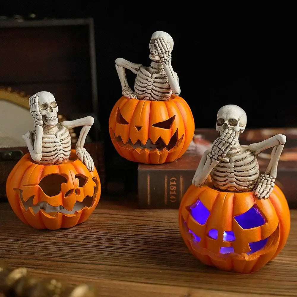 Resin Skull Pumpkin Sculpture