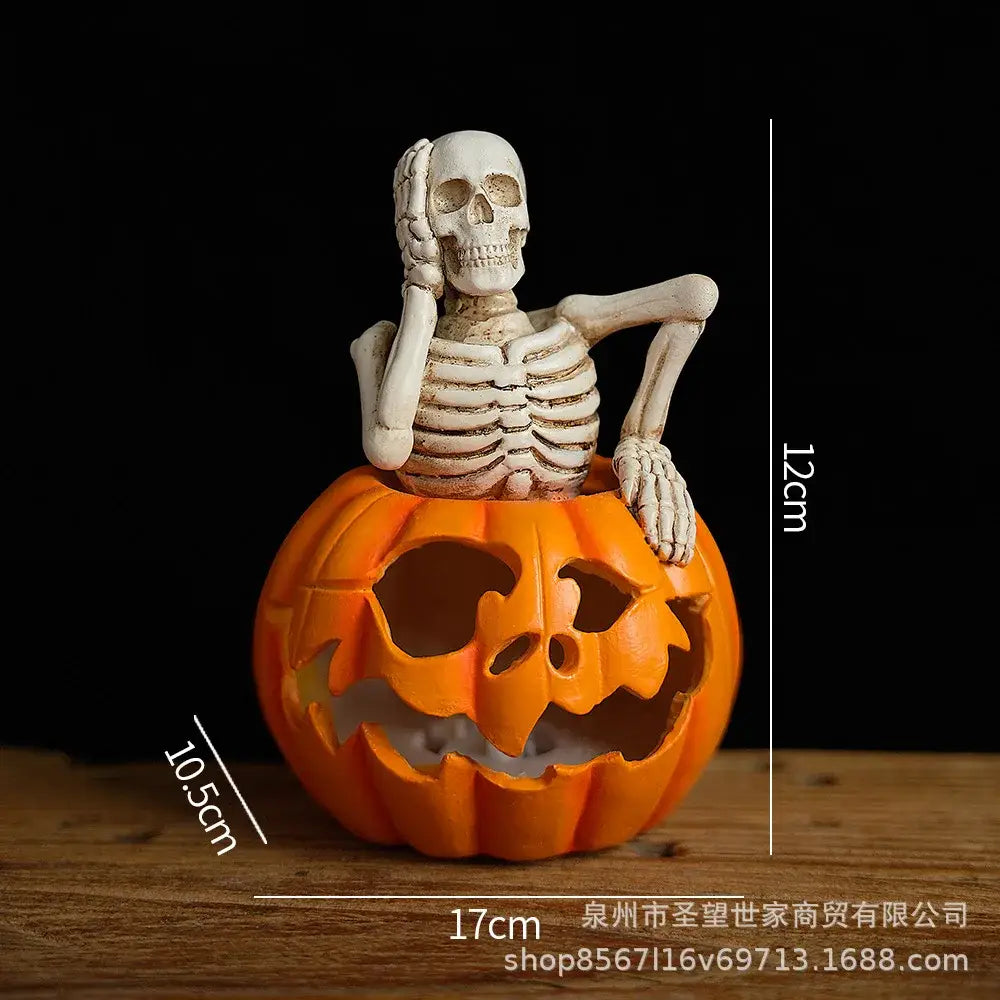 Resin Skull Pumpkin Sculpture