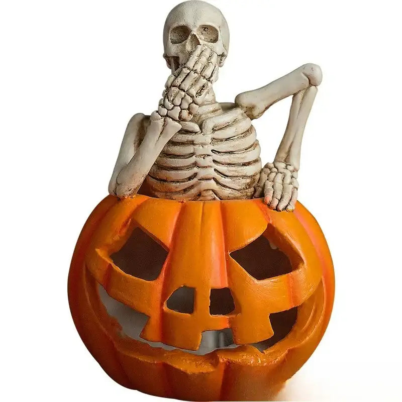 Resin Skull Pumpkin Sculpture