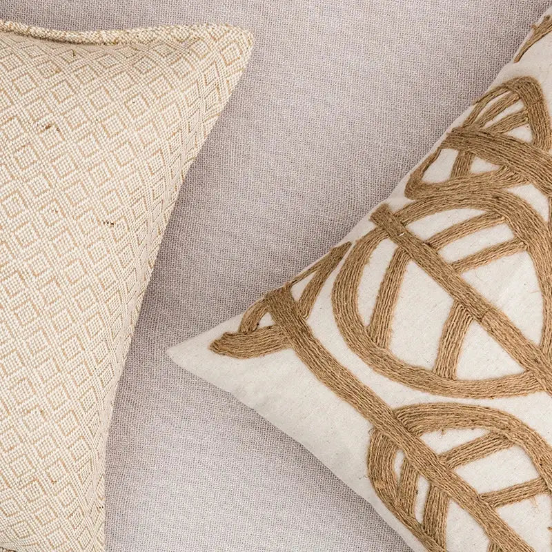 Cream Linen Embroidered Cushion