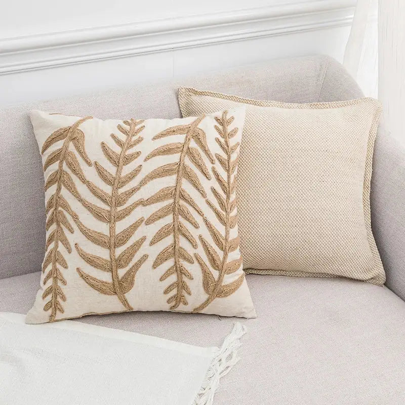 Cream Linen Embroidered Cushion