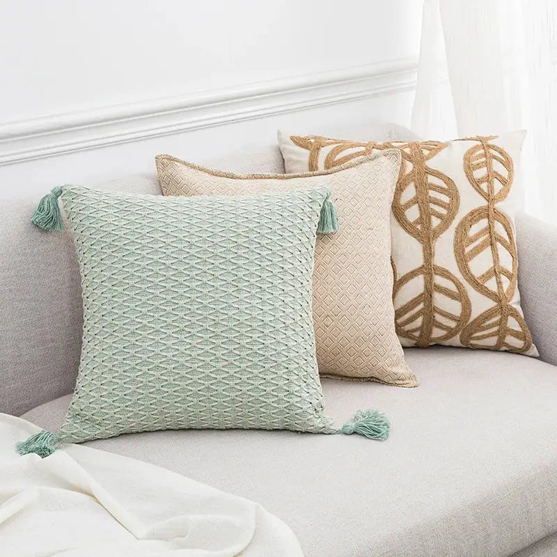 Cream Linen Embroidered Cushion