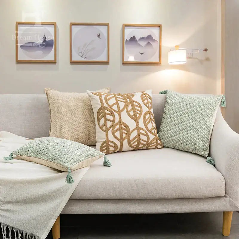 Cream Linen Embroidered Cushion