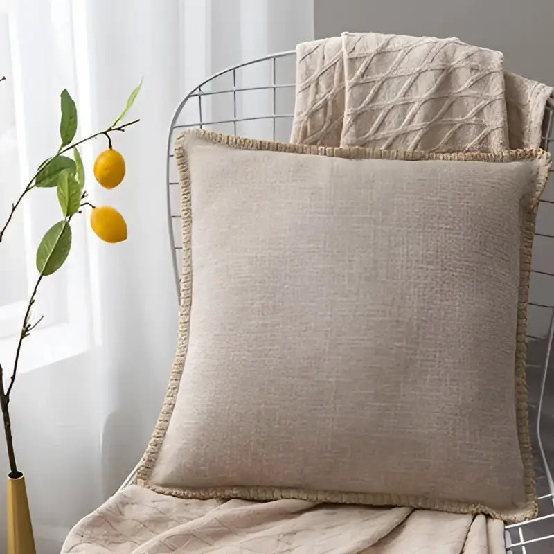 Neutral Linen Fringe Pillow