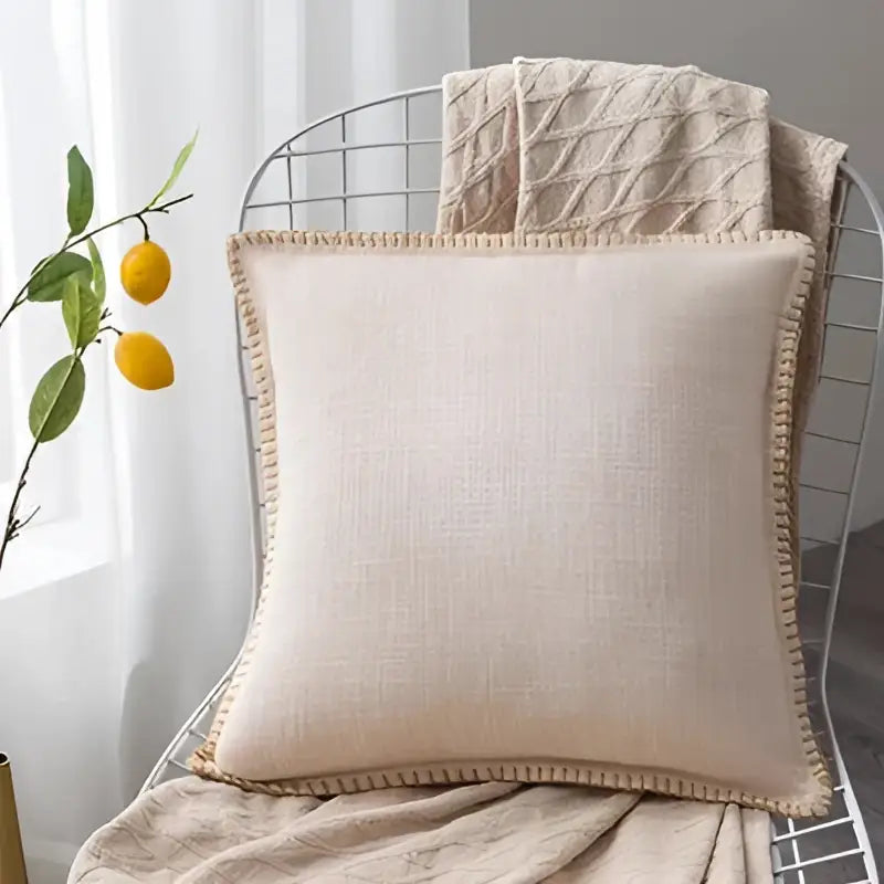 Neutral Linen Fringe Pillow