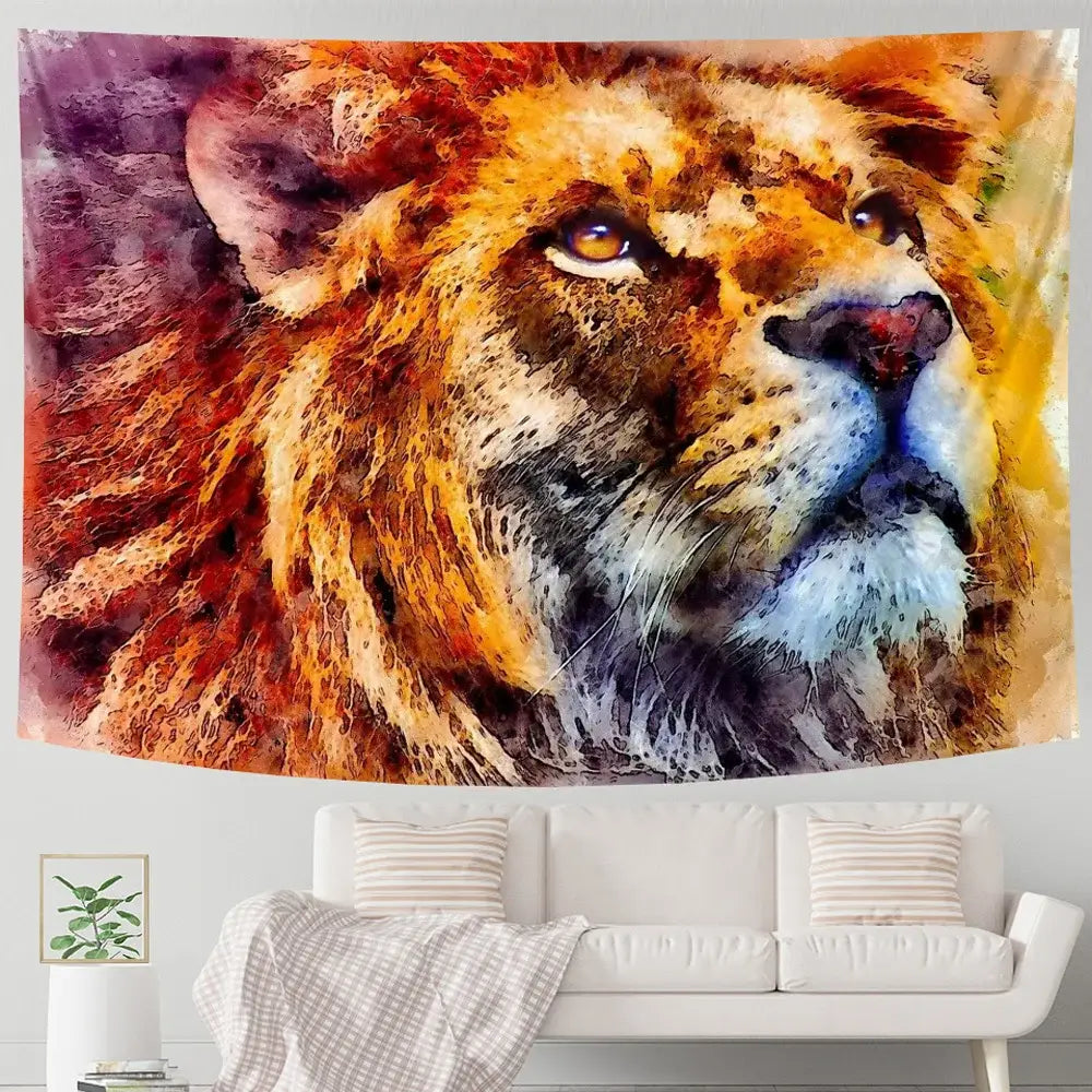 Neon Lion Art Tapestry