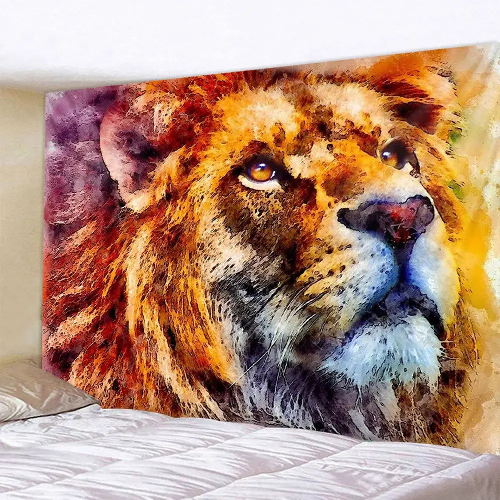 Neon Lion Art Tapestry