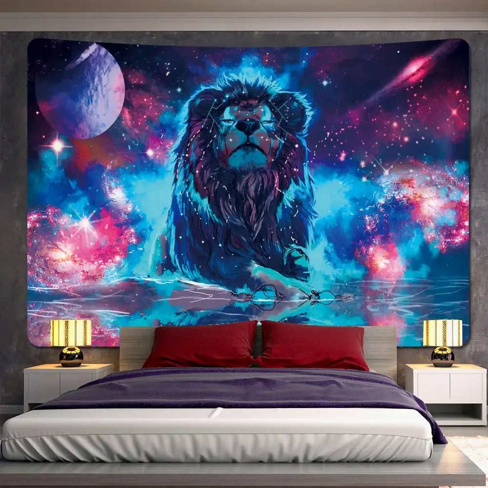 Neon Lion Art Tapestry