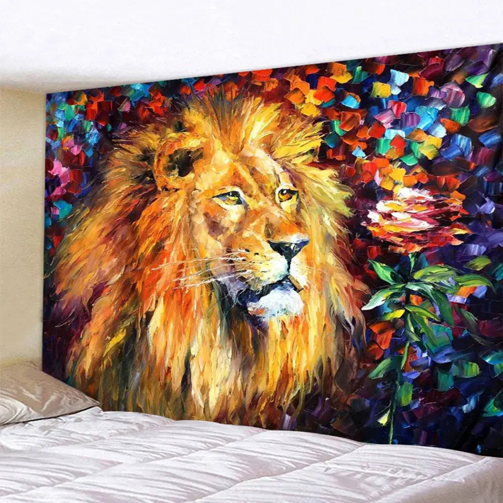 Neon Lion Art Tapestry