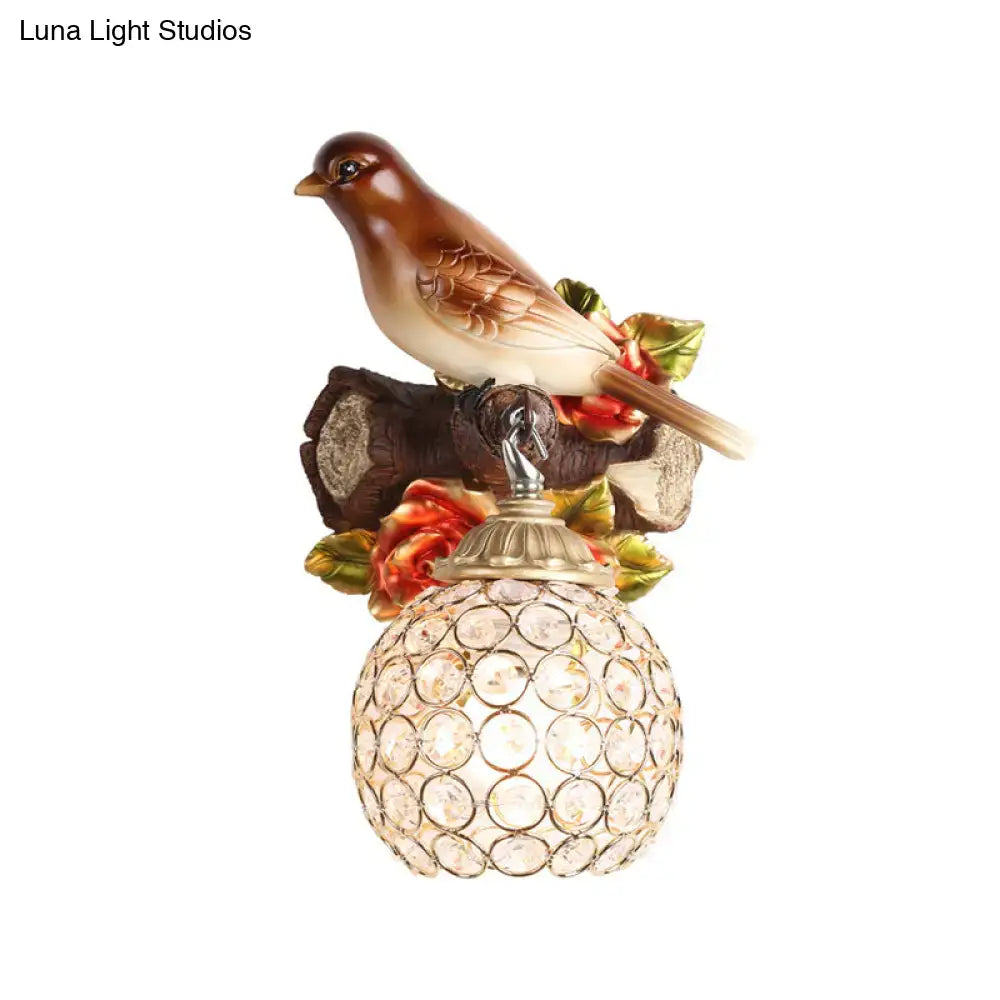 Brown Bird Wall Sconce Crystal Globe Shade