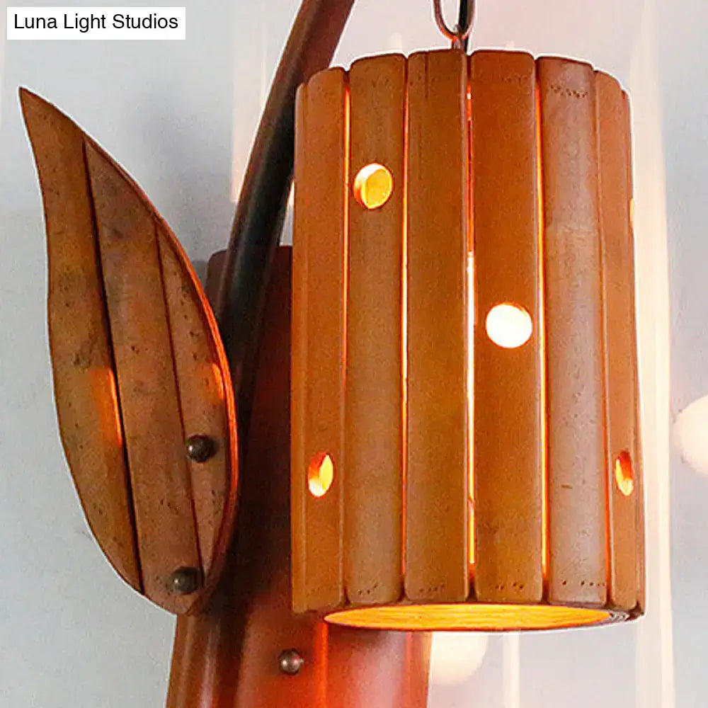 Brown Wooden Leaf Lantern