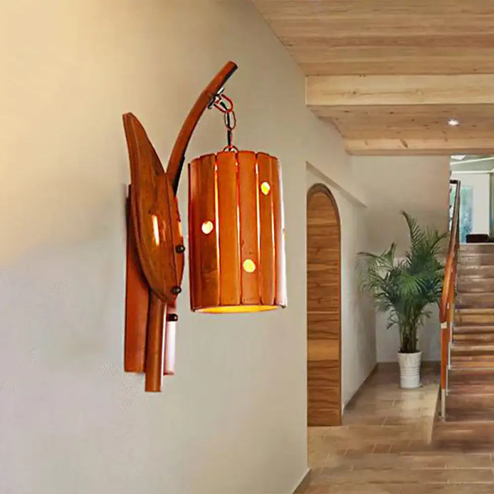 Brown Wooden Leaf Lantern