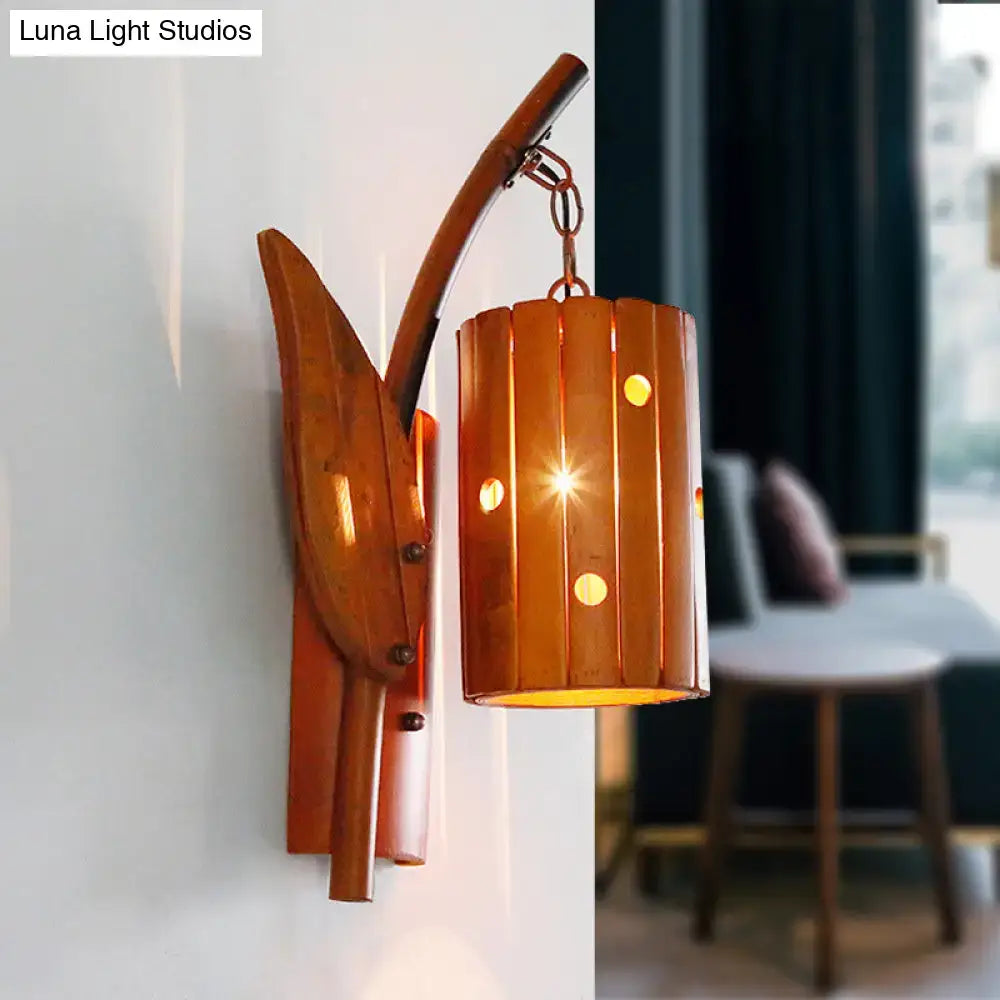 Brown Wooden Leaf Lantern