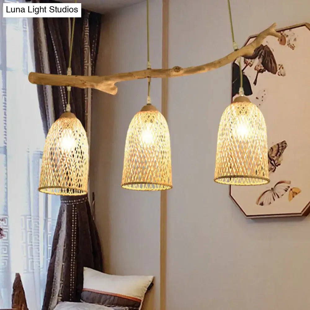 Wood Rattan Pendant Light