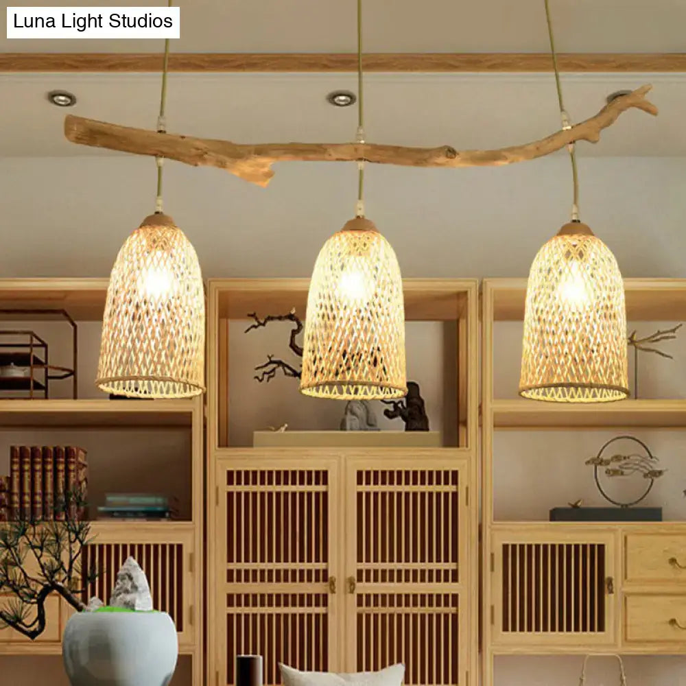 Wood Rattan Pendant Light