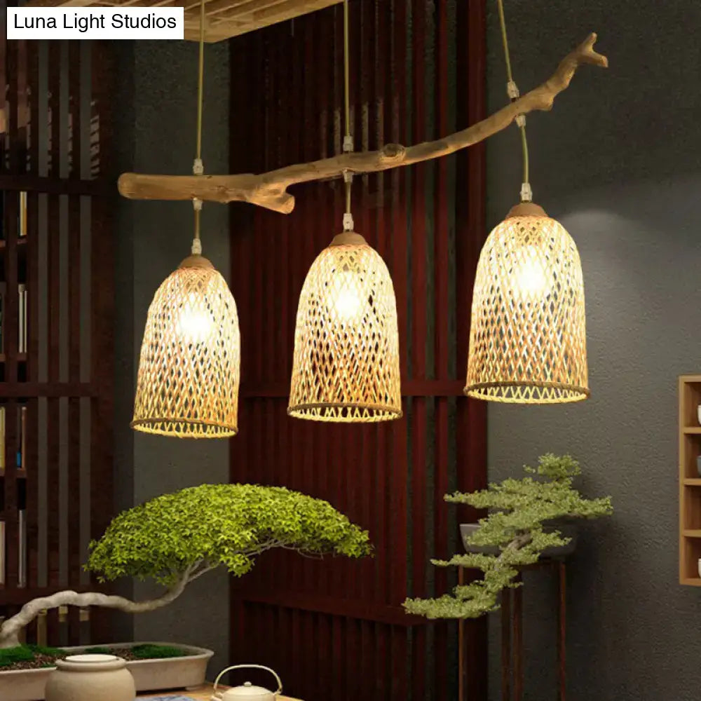 Wood Rattan Pendant Light