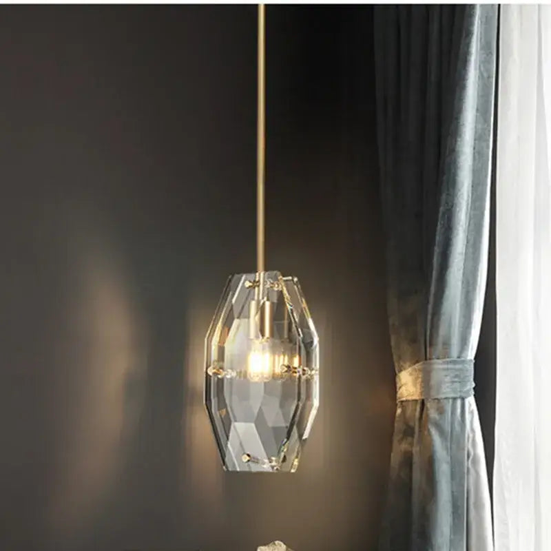 Gold Crystal Faceted Bedroom Pendant Lamp
