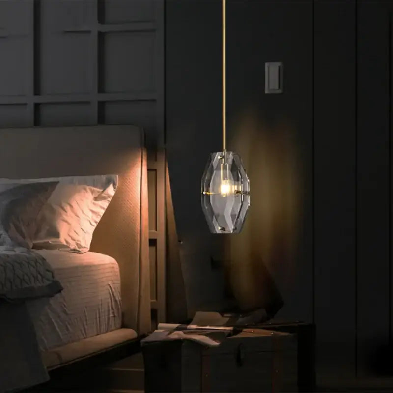 Gold Crystal Faceted Bedroom Pendant Lamp