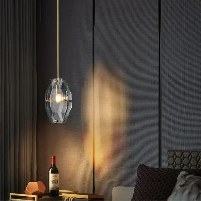 Gold Crystal Faceted Bedroom Pendant Lamp