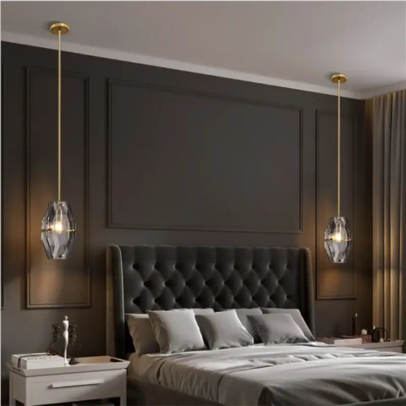 Gold Crystal Faceted Bedroom Pendant Lamp