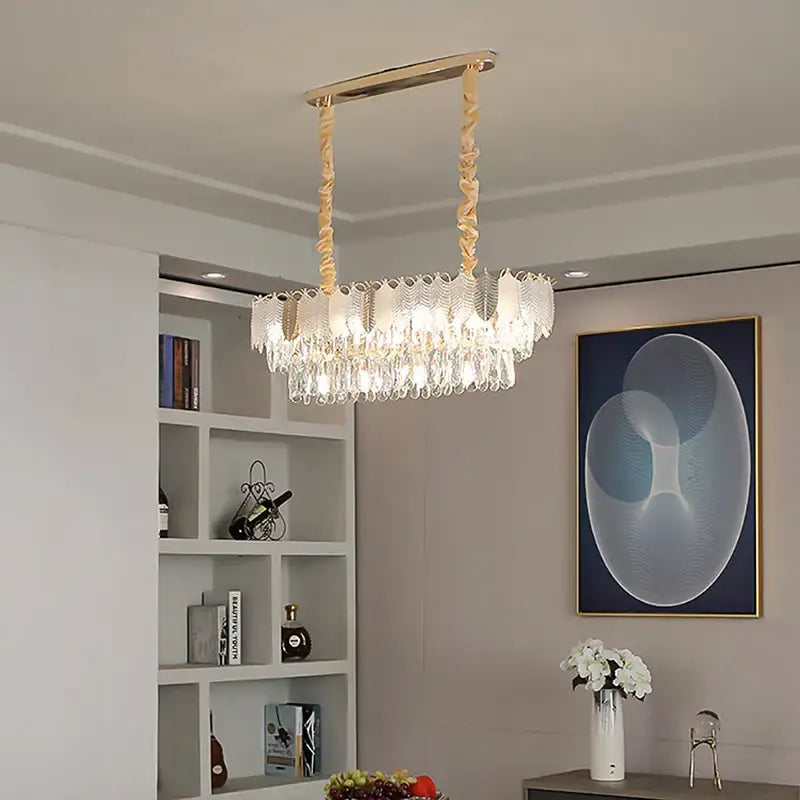 Gold Leaf Crystal Chandelier Polished Steel