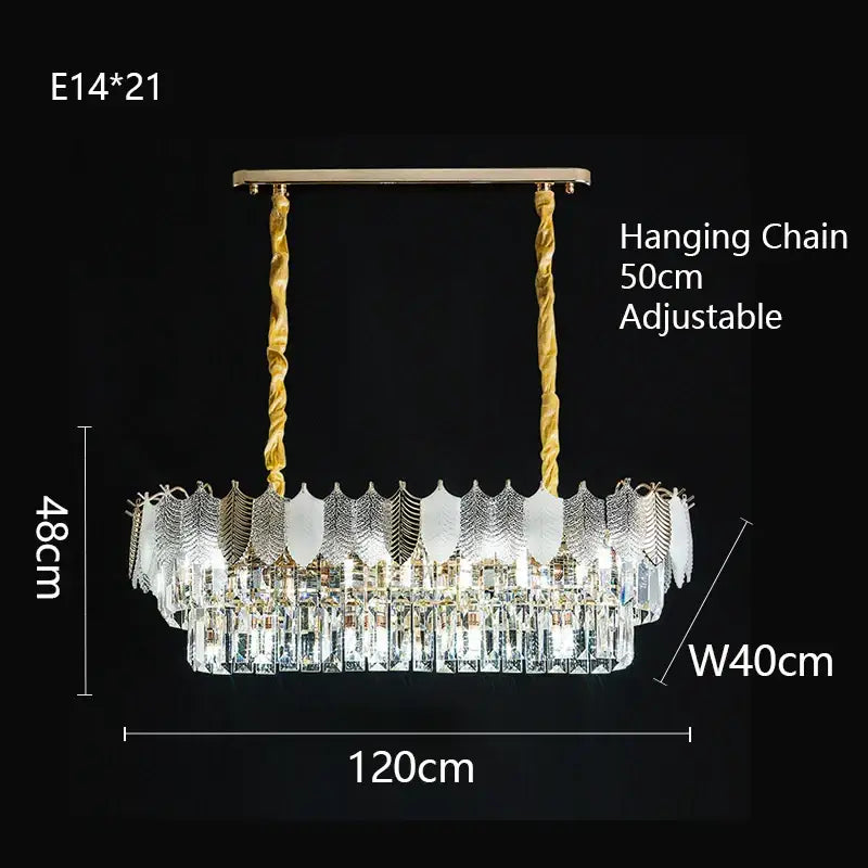 Gold Leaf Crystal Chandelier Polished Steel