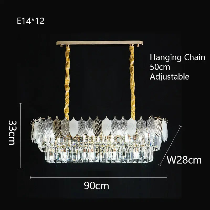Gold Leaf Crystal Chandelier Polished Steel
