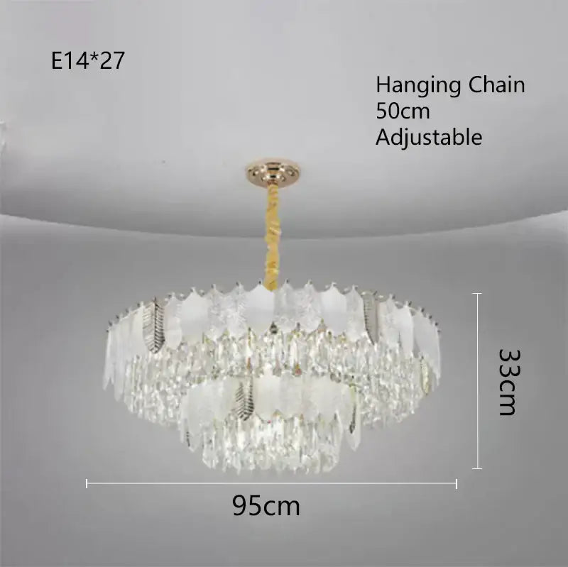 Gold Leaf Crystal Chandelier Polished Steel