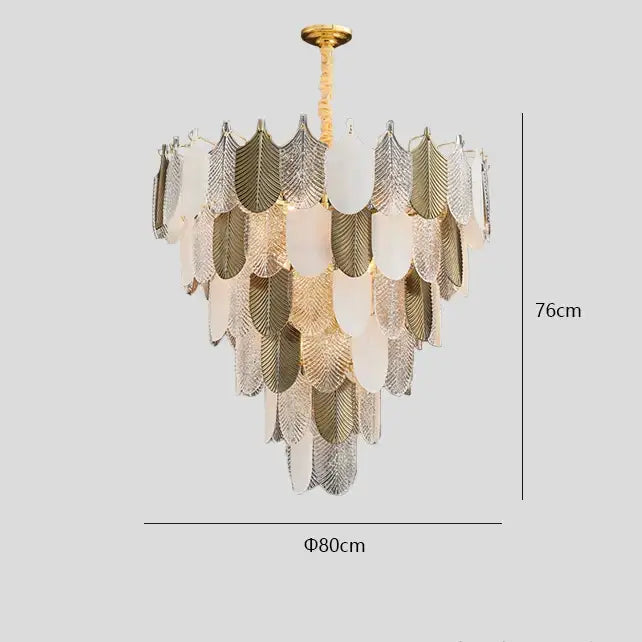 Gold Leaf Crystal Chandelier Polished Steel