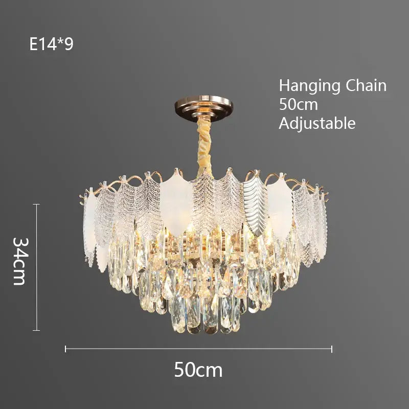 Gold Leaf Crystal Chandelier Polished Steel