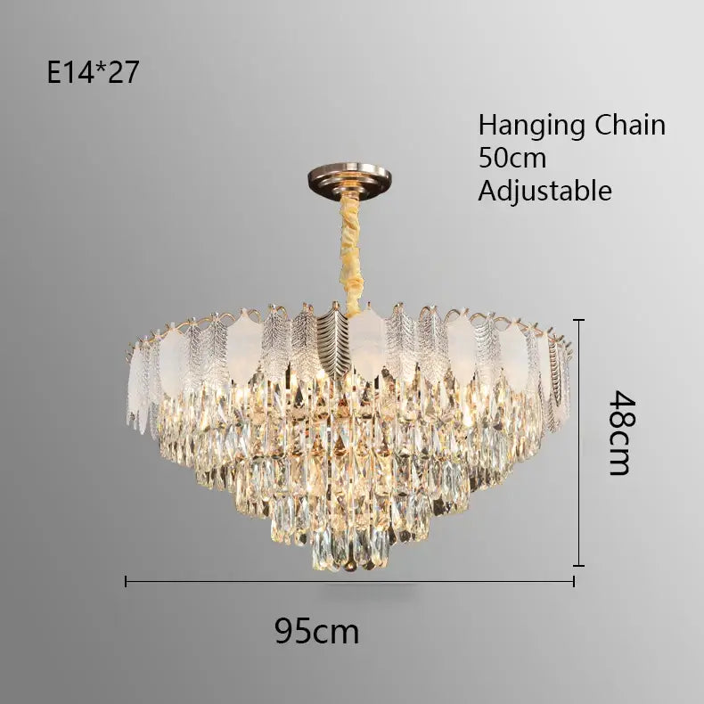 Gold Leaf Crystal Chandelier Polished Steel