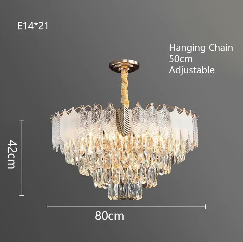 Gold Leaf Crystal Chandelier Polished Steel
